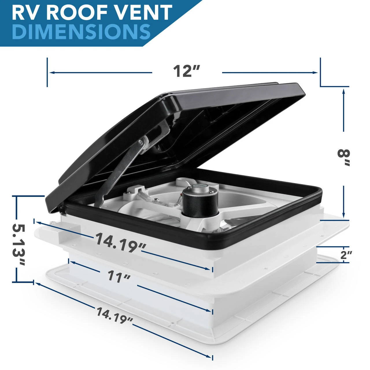 11" X 11" RV Roof Vent Fan Black Lid 4 11" X 11" RV Roof Vent Fan Black Lid - Image 2