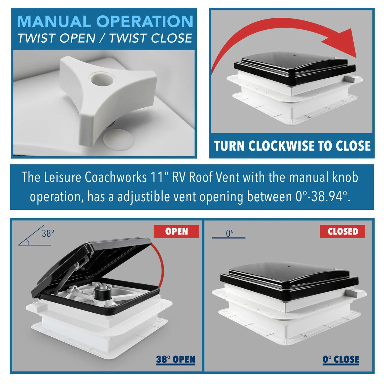 11" X 11" RV Roof Vent Fan Black Lid 12 11" X 11" RV Roof Vent Fan Black Lid - Image 10
