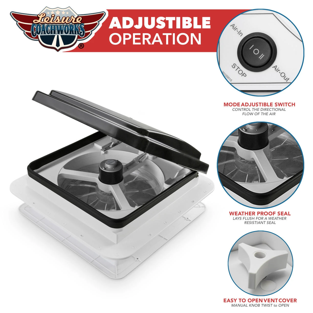 11" X 11" RV Roof Vent Fan Black Lid 9 11" X 11" RV Roof Vent Fan Black Lid - Image 7