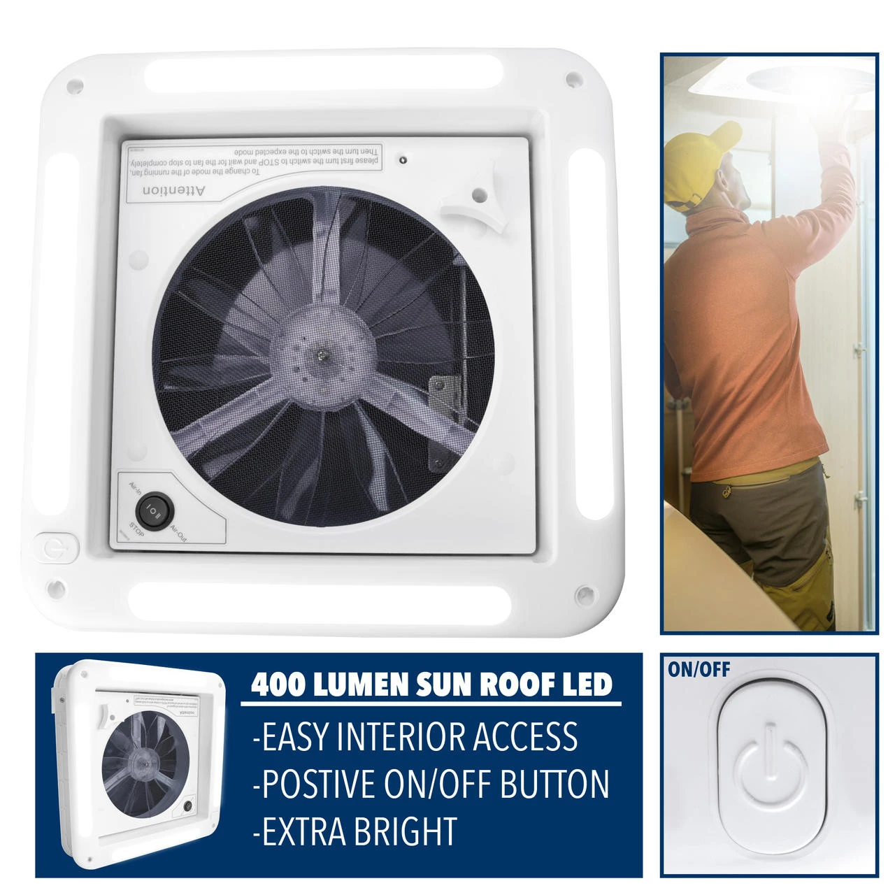 11" X 11" RV Roof Vent Fan With LED Light And Smoked Lid 8 11" X 11" RV Roof Vent Fan With LED Light And Smoked Lid - Image 6