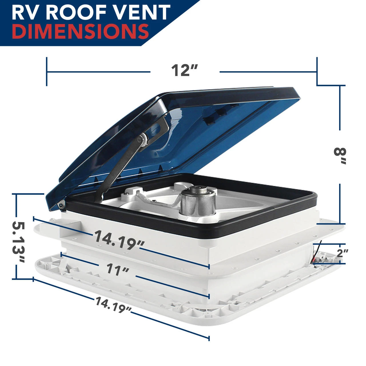 11" X 11" RV Roof Vent Fan With LED Light And Smoked Lid 4 11" X 11" RV Roof Vent Fan With LED Light And Smoked Lid - Image 2
