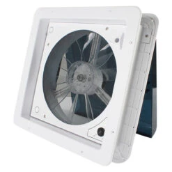 14" X 14" RV Roof Vent 2-Way 1 Speed Fan With Manual Riser And Smoked Lid -RV accessories leisure coachworks 14 x 14 rv roof vent 2 way 1 speed fan with manual riser and smoked lid 66947.1642098608