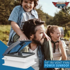 14" X 14" RV Roof Vent 2-Way 5 Speed Fan With Powered Riser Rain Sensor Remote And Smoked Lid -RV accessories leisure coachworks 14 x 14 rv roof vent 2 way 5 speed fan with powered riser rain sensor remote and smoked lid 13513.1673315585