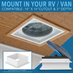 14" X 14" RV Roof Vent 2-Way 5 Speed Fan With Powered Riser Rain Sensor Remote And Smoked Lid -RV accessories leisure coachworks 14 x 14 rv roof vent 2 way 5 speed fan with powered riser rain sensor remote and smoked lid 33017.1673315581