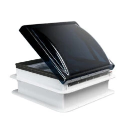 14" X 14" RV Roof Vent 2-Way 5 Speed Fan With Powered Riser Rain Sensor Remote And Smoked Lid -RV accessories leisure coachworks 14 x 14 rv roof vent 2 way 5 speed fan with powered riser rain sensor remote and smoked lid 57775.1673315580