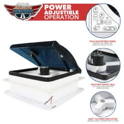 14" X 14" RV Roof Vent 2-Way 6 Speed Fan With Powered Riser Rain Sensor Led Remote And Smoked Lid -RV accessories leisure coachworks 14 x 14 rv roof vent 2 way 6 speed fan with powered riser rain sensor led remote and smoked lid 57474.1642096667