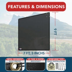 RV Awning Side Sun Shade 9'X7' Black Mesh Screen UV Blocker -RV accessories leisure coachworks rv awning side sun shade 9x7 black mesh screen uv blocker 14942.1654028555