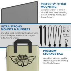 RV Awning Side Sun Shade 9'X7' Black Mesh Screen UV Blocker -RV accessories leisure coachworks rv awning side sun shade 9x7 black mesh screen uv blocker 67119.1654024983
