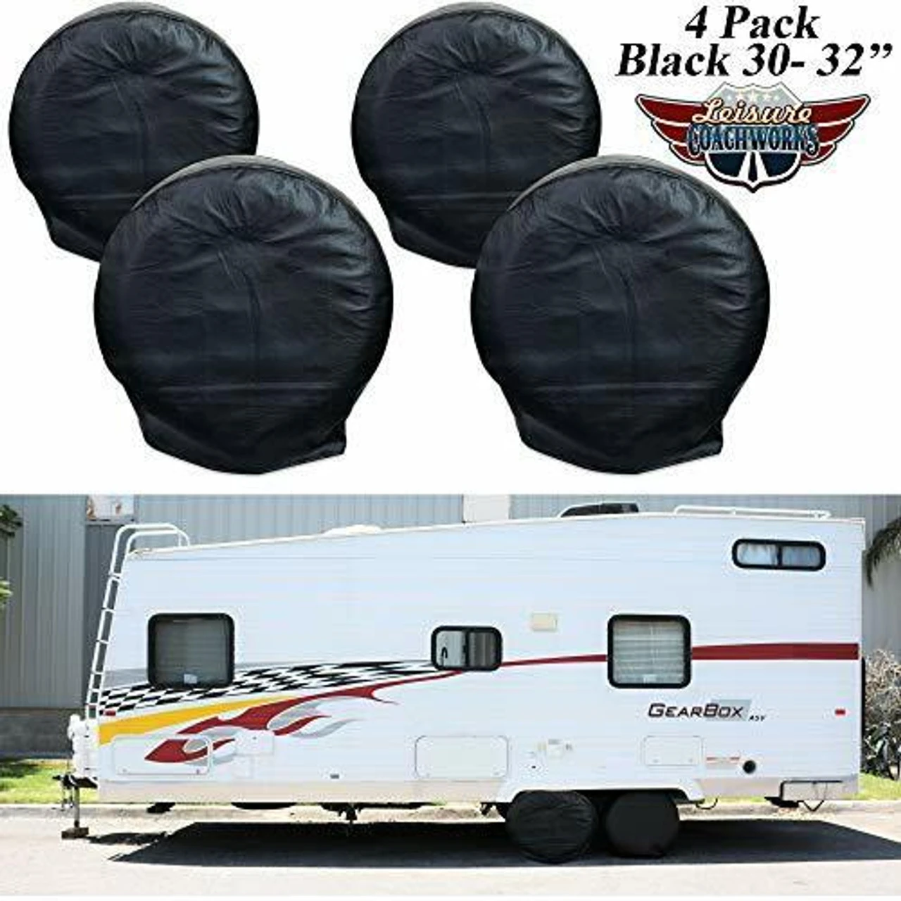 Leisure Coachworks Tire Covers For RV Wheel Set Of 4 Motorhome Wheel Covers Waterproof Oxford Cotton Tire Protectors Tire Covers Fits 30" - 32" Tire Diameters 3 Leisure Coachworks Tire Covers For RV Wheel Set Of 4 Motorhome Wheel Covers Waterproof Oxford Cotton Tire Protectors Tire Covers Fits 30" - 32" Tire Diameters