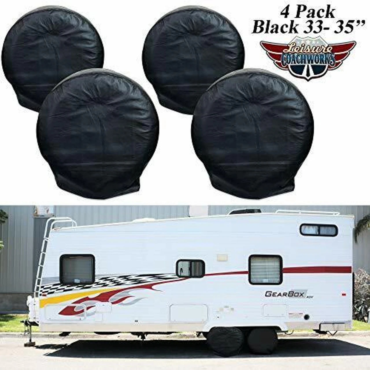 Leisure Coachworks Tire Covers For RV Wheel Set Of 4 Motorhome Wheel Covers Waterproof Oxford Cotton Tire Protectors Tire Covers Fits 33" To 35" Tire Diameters 3 Leisure Coachworks Tire Covers For RV Wheel Set Of 4 Motorhome Wheel Covers Waterproof Oxford Cotton Tire Protectors Tire Covers Fits 33" To 35" Tire Diameters