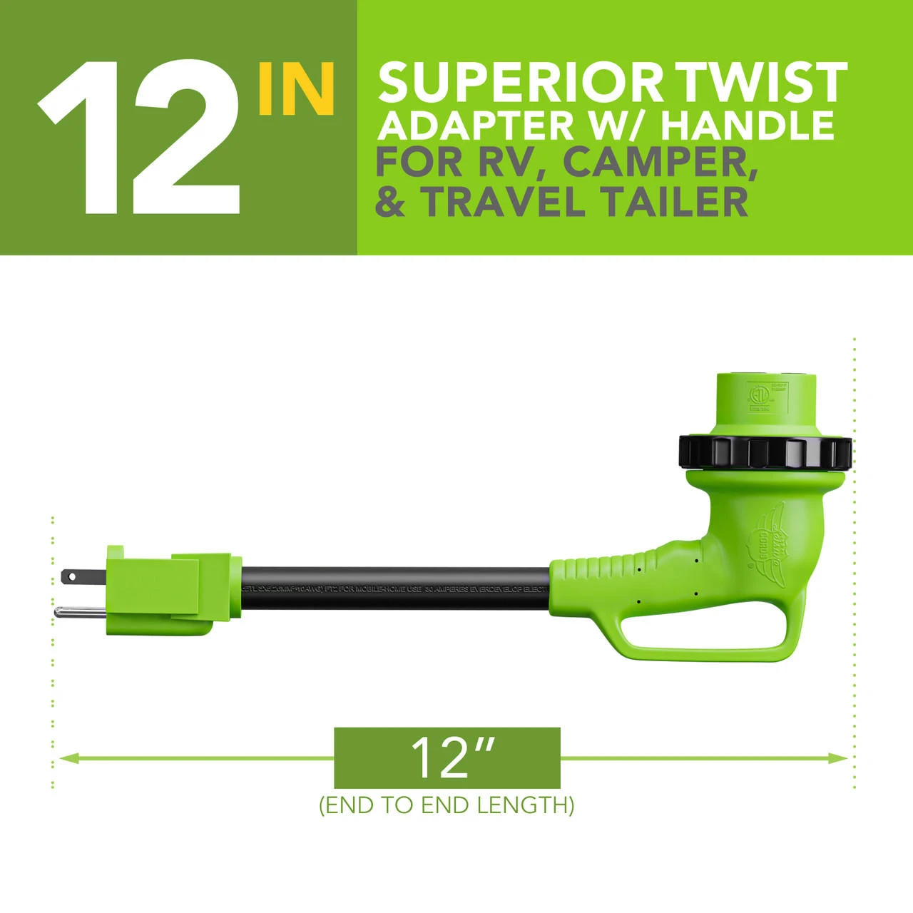 12" 90-Degree Dogbone RV Adapter 15 Amp Male And 30-Amp Female With Twist Lock And LED Indicator (15 Amp Male - 30 Amp Female Twist) 4 12" 90-Degree Dogbone RV Adapter 15 Amp Male And 30-Amp Female With Twist Lock And LED Indicator (15 Amp Male - 30 Amp Female Twist) - Image 2