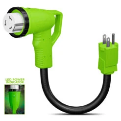 12" 90-Degree Dogbone RV Adapter 15 Amp Male And 50 Amp Female With Twist Lock And LED Power Indicator (15 Amp Male - 50 Amp Female Twist) -RV accessories leisure cords 12 90 degree dogbone rv adapter 15 amp male and 50 amp female with twist lock and led power indicator 15 amp male 50 amp female twist 76216.1671672547