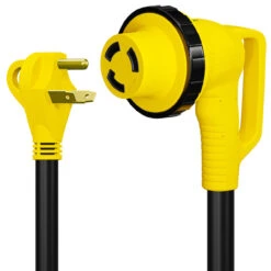 12" 90-Degree Dogbone RV Adapter 30 Amp Male And 30-Amp Female With Twist Lock And LED Indicator (30 Amp Male - 30 Amp Female Twist) -RV accessories leisure cords 12 90 degree dogbone rv adapter 30 amp male and 30 amp female with twist lock and led indicator 30 amp male 30 amp female twist 84504.1688366699