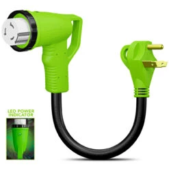 12" 90-Degree Dogbone RV Adapter 30 Amp Male And 50 Amp Female With Twist Lock And LED Power Indicator (30 Amp Male - 50 Amp Female Twist) -RV accessories leisure cords 12 90 degree dogbone rv adapter 30 amp male and 50 amp female with twist lock and led power indicator 30 amp male 50 amp female twist 63412.1674094135