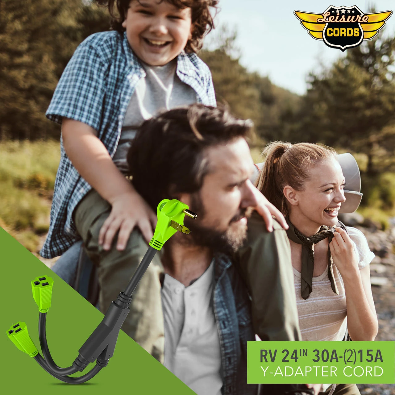 Leisure Cords 24'' RV Y Adapter Cord 30 Amp Male Plug To Two 15 Amp Female 2.5 Feet With Handle (30A Male To 2-15A Female) 10 Leisure Cords 24'' RV Y Adapter Cord 30 Amp Male Plug To Two 15 Amp Female 2.5 Feet With Handle (30A Male To 2-15A Female) - Image 8