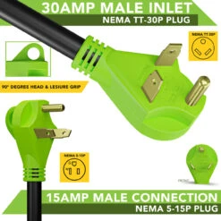 Leisure Cords 24'' RV Y Adapter Cord 30 Amp Male Plug To Two 15 Amp Female 2.5 Feet With Handle (30A Male To 2-15A Female) 13 Leisure Cords 24'' RV Y Adapter Cord 30 Amp Male Plug To Two 15 Amp Female 2.5 Feet With Handle (30A Male To 2-15A Female) -RV accessories leisure cords 24 rv y adapter cord 30 amp male plug to two 15 amp female 2.5 feet with handle 30a male to 2 15a female 67351.1672364460