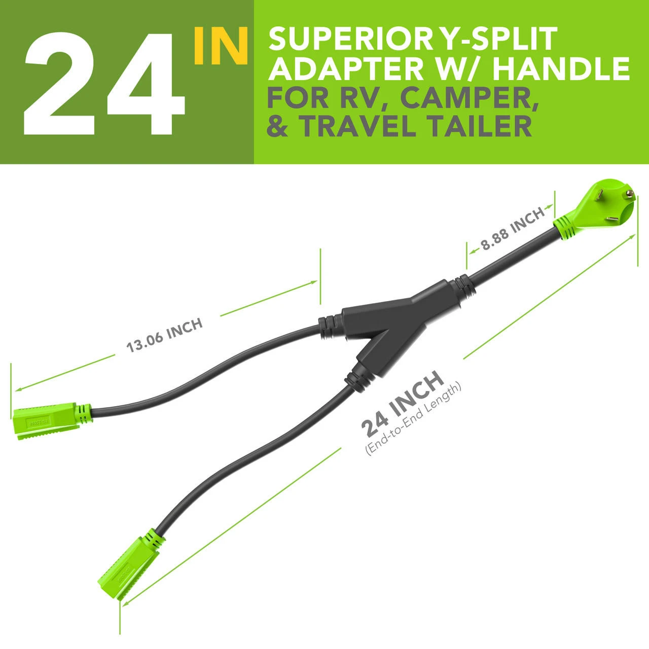 Leisure Cords 24'' RV Y Adapter Cord 30 Amp Male Plug To Two 15 Amp Female 2.5 Feet With Handle (30A Male To 2-15A Female) 4 Leisure Cords 24'' RV Y Adapter Cord 30 Amp Male Plug To Two 15 Amp Female 2.5 Feet With Handle (30A Male To 2-15A Female) - Image 2