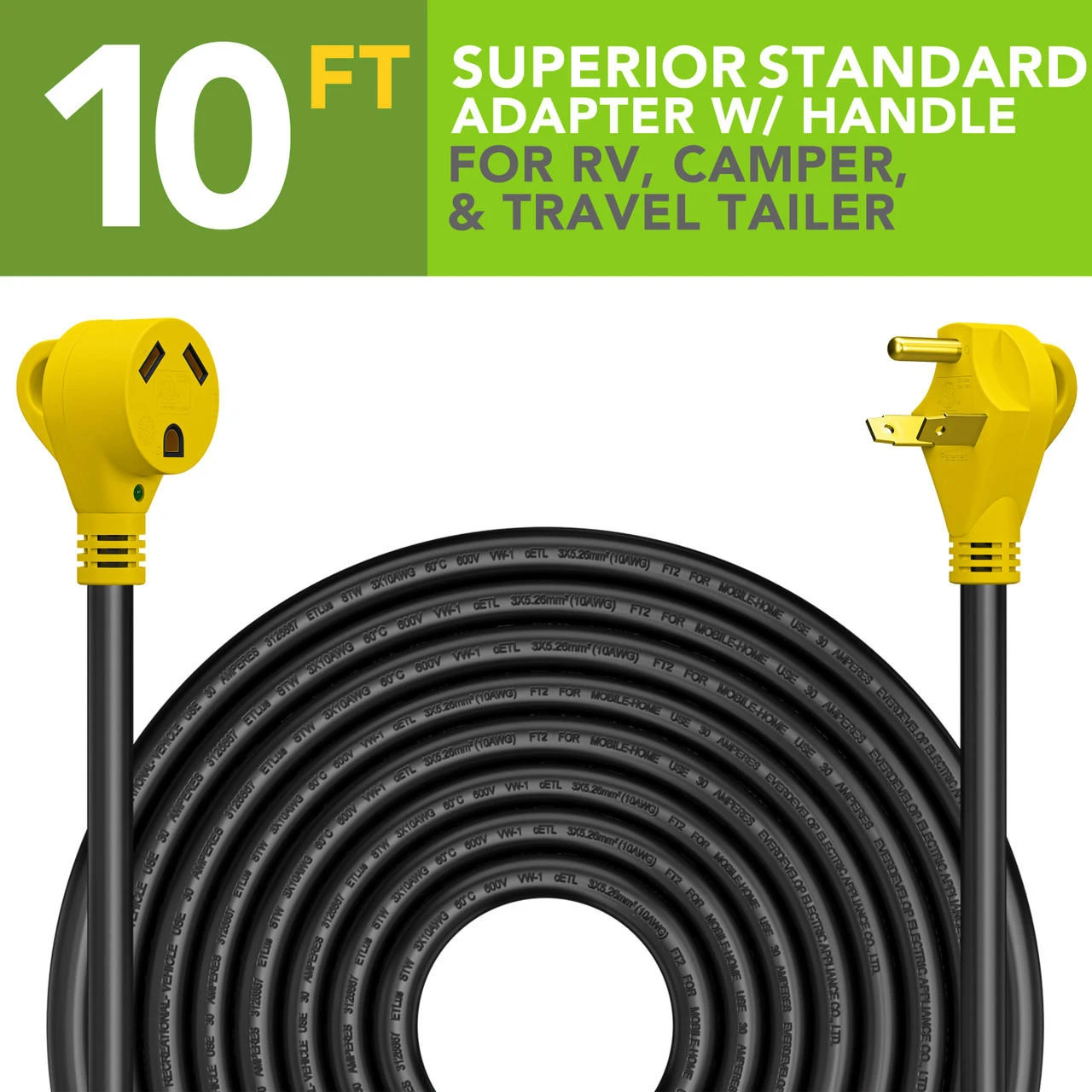 30 Amp RV Power Extension Cord With LED Power Indictor - 30 Amp Male To 30 Amp Female Standard Plug 10 Foot 4 30 Amp RV Power Extension Cord With LED Power Indictor - 30 Amp Male To 30 Amp Female Standard Plug 10 Foot - Image 2
