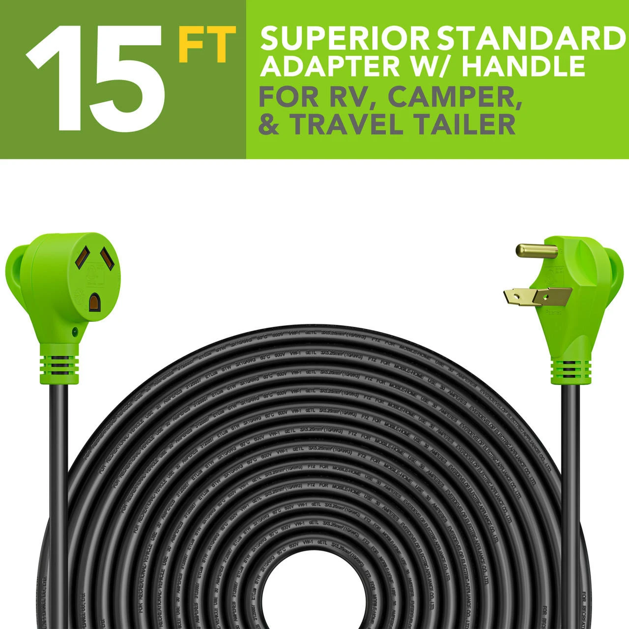 30 Amp RV Power Extension Cord With LED Power Indictor - 30 Amp Male To 30 Amp Female Standard Plug 15 Foot 4 30 Amp RV Power Extension Cord With LED Power Indictor - 30 Amp Male To 30 Amp Female Standard Plug 15 Foot - Image 2