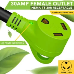 30 Amp RV Power Extension Cord With LED Power Indictor - 30 Amp Male To 30 Amp Female Standard Plug 15 Foot 14 30 Amp RV Power Extension Cord With LED Power Indictor - 30 Amp Male To 30 Amp Female Standard Plug 15 Foot -RV accessories leisure cords 30 amp rv power extension cord with led power indictor 30 amp male to 30 amp female standard plug 15 foot 92915.1678332610