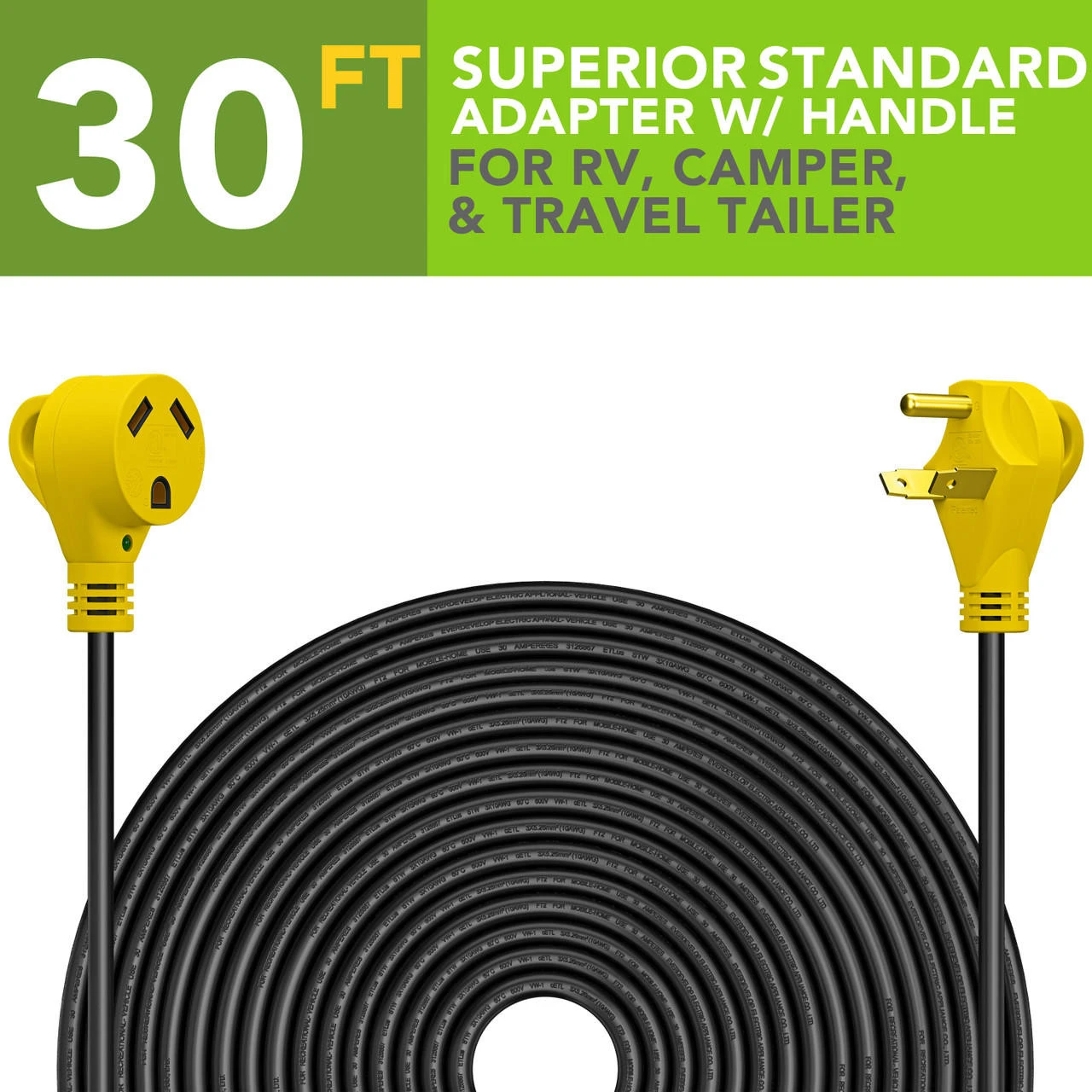 30 Amp RV Power Extension Cord With LED Power Indictor - 30 Amp Male To 30 Amp Female Standard Plug 30 Foot 4 30 Amp RV Power Extension Cord With LED Power Indictor - 30 Amp Male To 30 Amp Female Standard Plug 30 Foot - Image 2