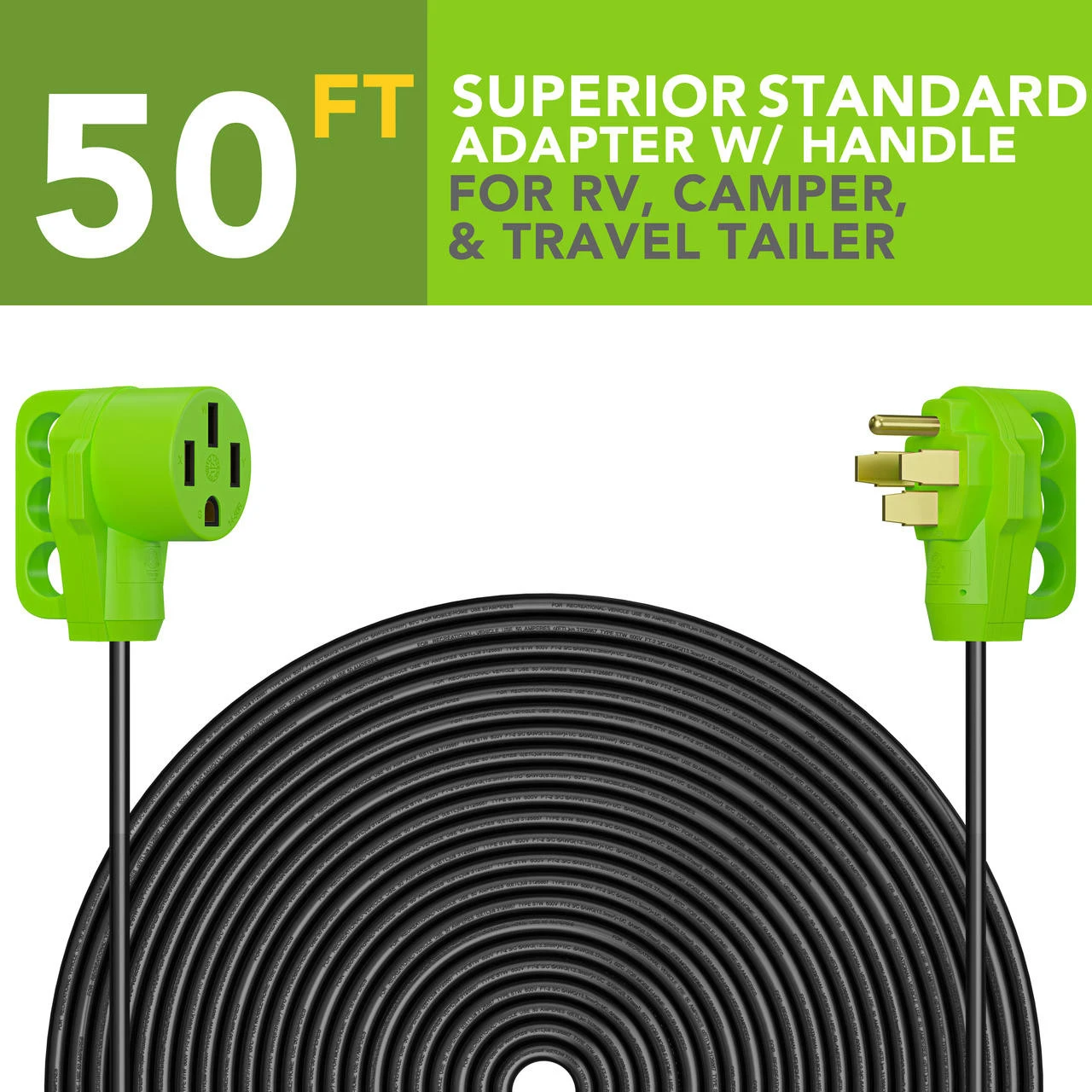 50 Amp RV Power Extension Cord With LED Power Indictor - 50 Amp Male To 50 Amp Female Standard Plug 50 Foot 4 50 Amp RV Power Extension Cord With LED Power Indictor - 50 Amp Male To 50 Amp Female Standard Plug 50 Foot - Image 2