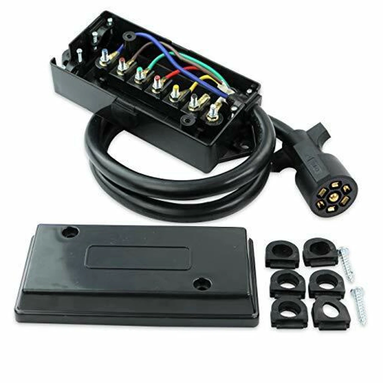 7 Way Plug Inline Trailer Cord With 7 Gang Weatherproof Junction Box (4-Foot) 3 7 Way Plug Inline Trailer Cord With 7 Gang Weatherproof Junction Box (4-Foot)