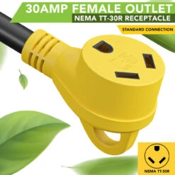 Gen RV 12" L5-30 AMP Locking 3-Prong Plug To Standard RV Receptacle Generator Adapter With Grip -RV accessories leisure cords gen rv 12 l5 30 amp locking 3 prong plug to standard rv receptacle generator adapter with grip 75440.1681446428