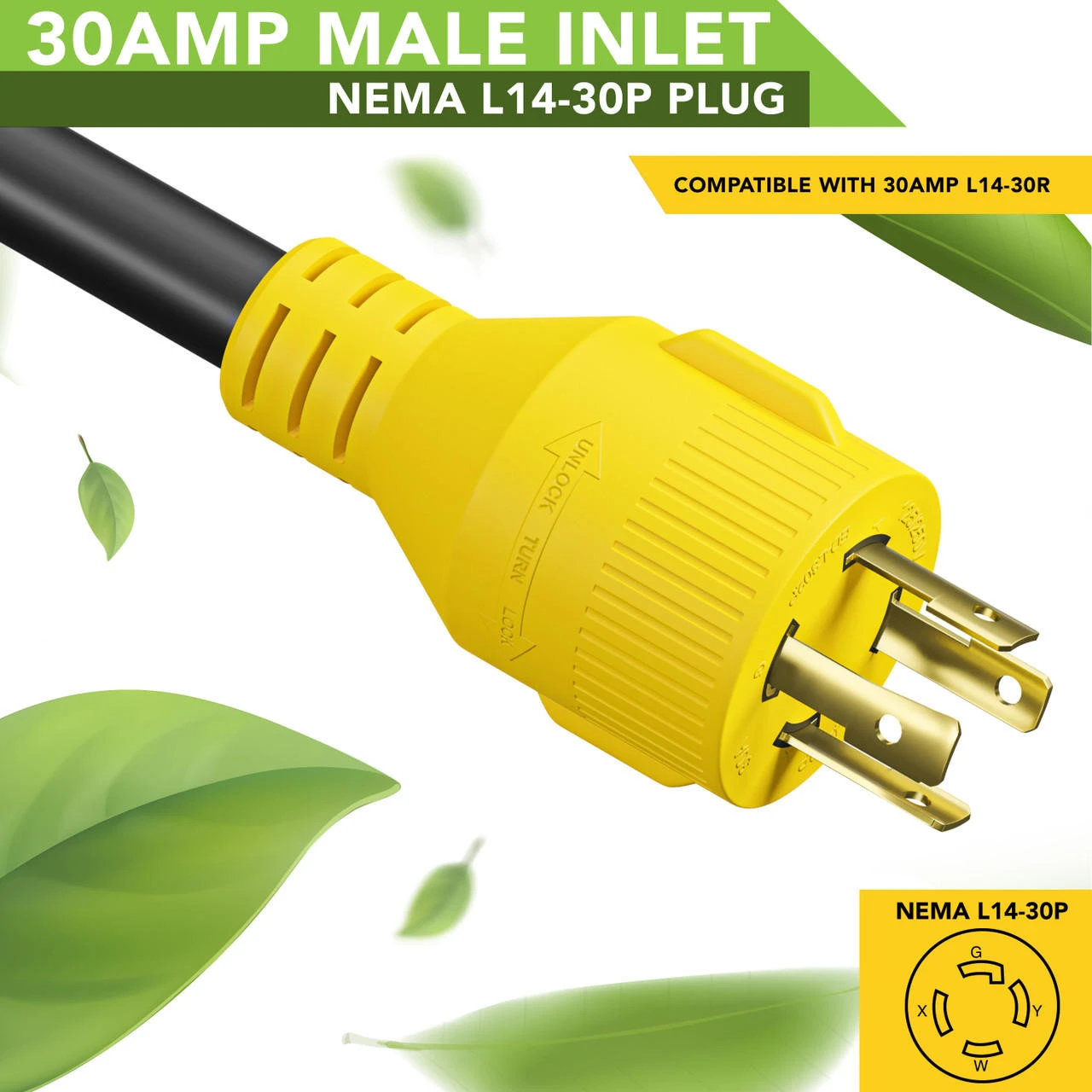 Gen RV 30 Amp Generator Cord, 4-Prong 10 Gauge Heavy Duty L14-30 Generator Power Cord Up To 7,500W 5 Gen RV 30 Amp Generator Cord, 4-Prong 10 Gauge Heavy Duty L14-30 Generator Power Cord Up To 7,500W - Image 3