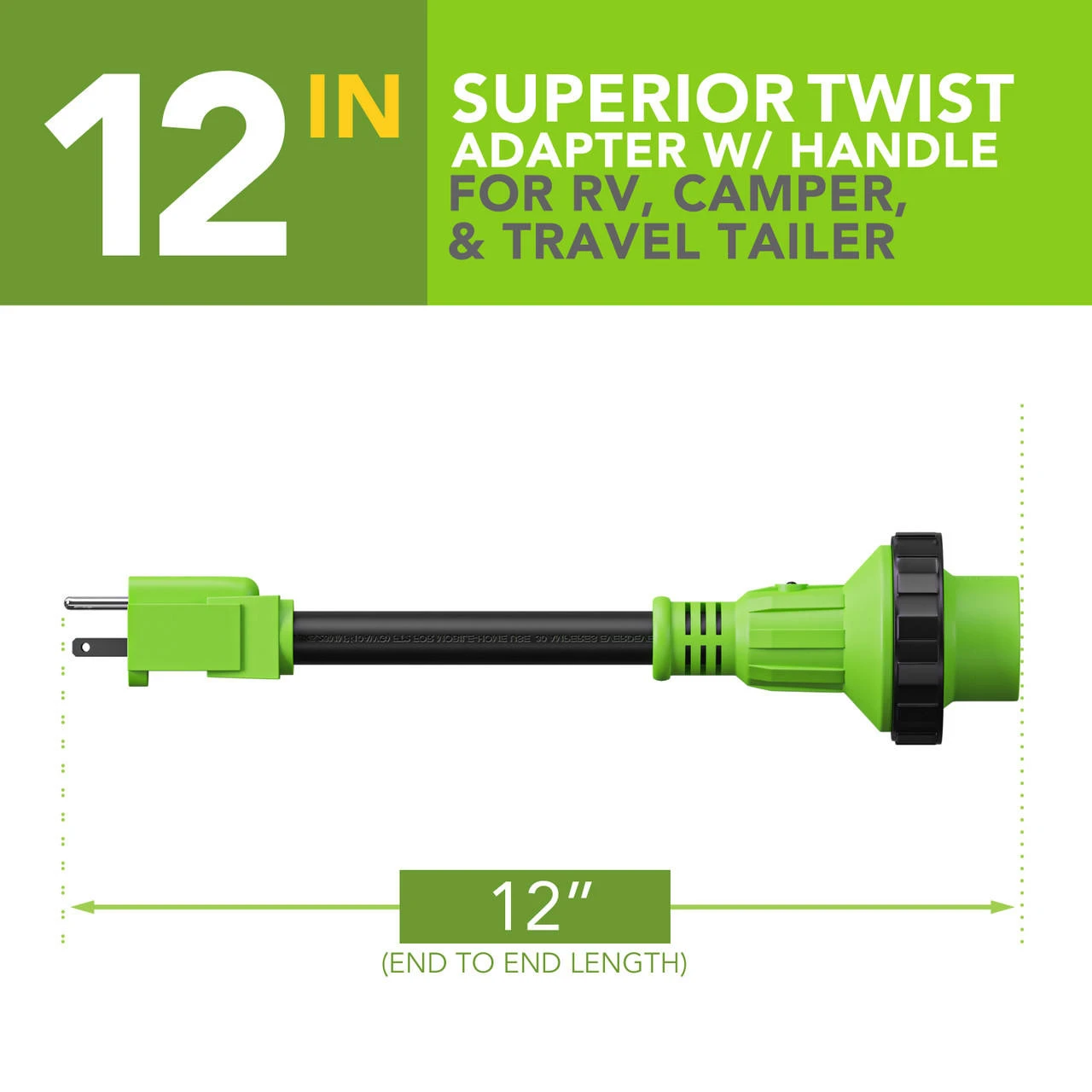 Power Cord Plug Adapter 15 Amp Male To 30 Amp Twist To Lock Female 12" RV Electrical Converter Cord Cable With LED Indicator Light 4 Power Cord Plug Adapter 15 Amp Male To 30 Amp Twist To Lock Female 12" RV Electrical Converter Cord Cable With LED Indicator Light - Image 2