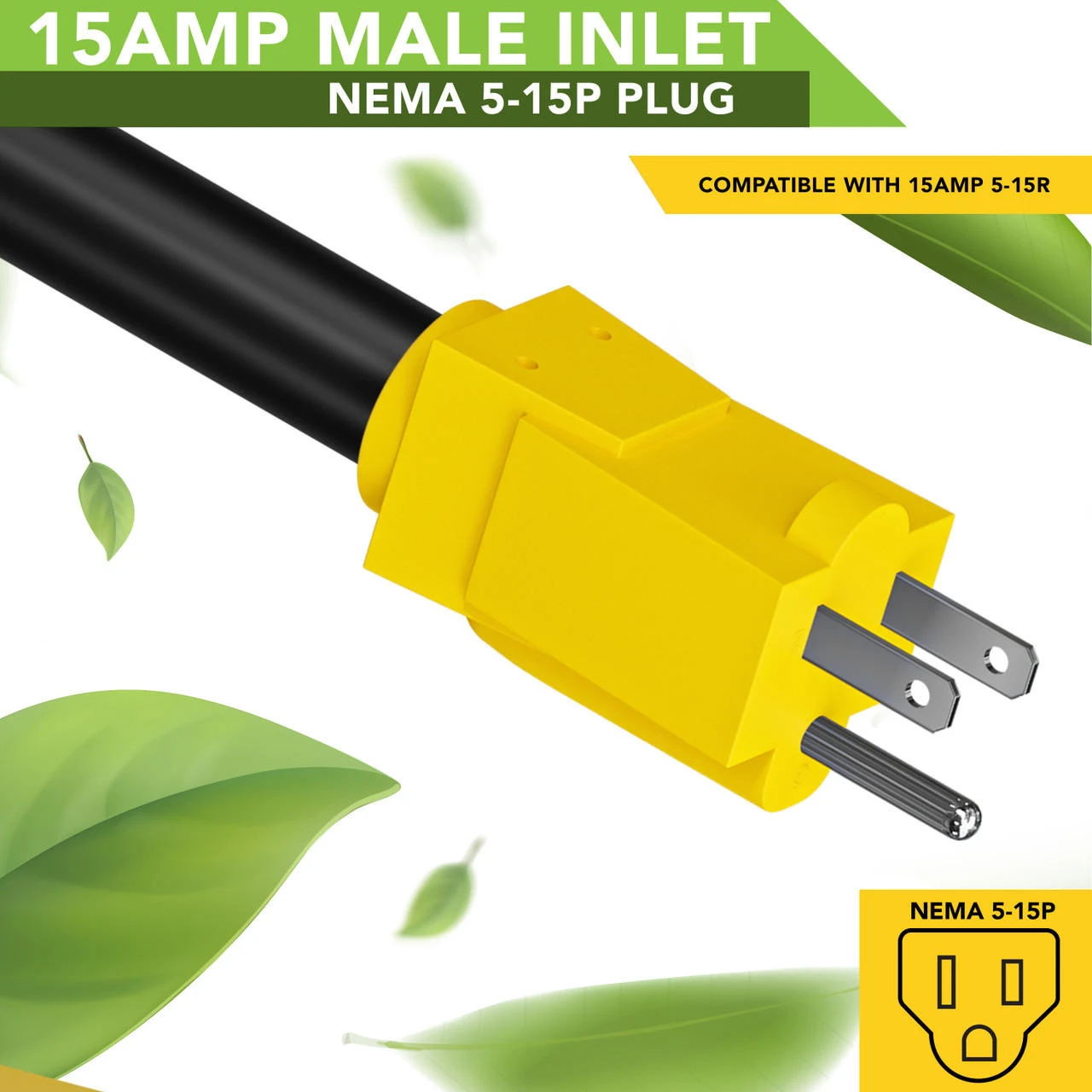 Power Cord Plug Adapter 15 Amp Male To 50 Amp Twist To Lock Female 12" RV Electrical Converter Cord Cable With LED Indicator Light 7 Power Cord Plug Adapter 15 Amp Male To 50 Amp Twist To Lock Female 12" RV Electrical Converter Cord Cable With LED Indicator Light - Image 5