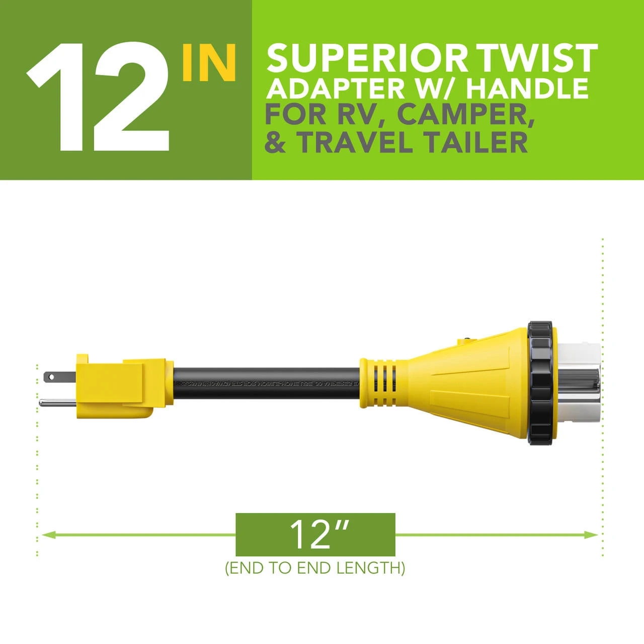 Power Cord Plug Adapter 15 Amp Male To 50 Amp Twist To Lock Female 12" RV Electrical Converter Cord Cable With LED Indicator Light 4 Power Cord Plug Adapter 15 Amp Male To 50 Amp Twist To Lock Female 12" RV Electrical Converter Cord Cable With LED Indicator Light - Image 2