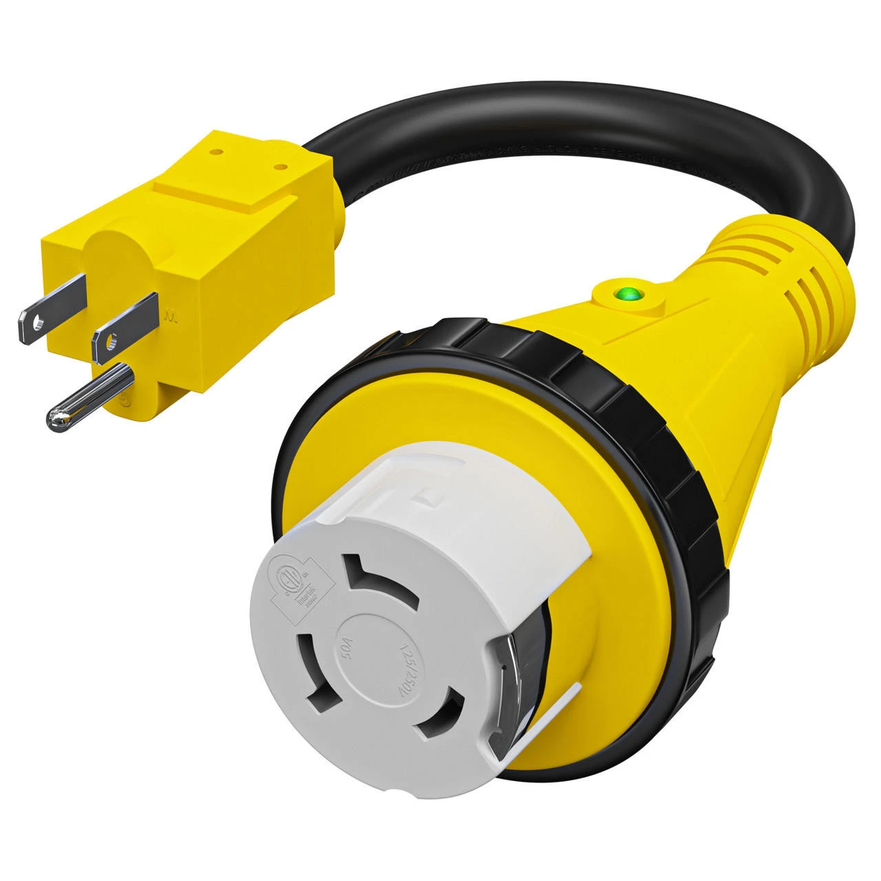 Power Cord Plug Adapter 15 Amp Male To 50 Amp Twist To Lock Female 12" RV Electrical Converter Cord Cable With LED Indicator Light 3 Power Cord Plug Adapter 15 Amp Male To 50 Amp Twist To Lock Female 12" RV Electrical Converter Cord Cable With LED Indicator Light