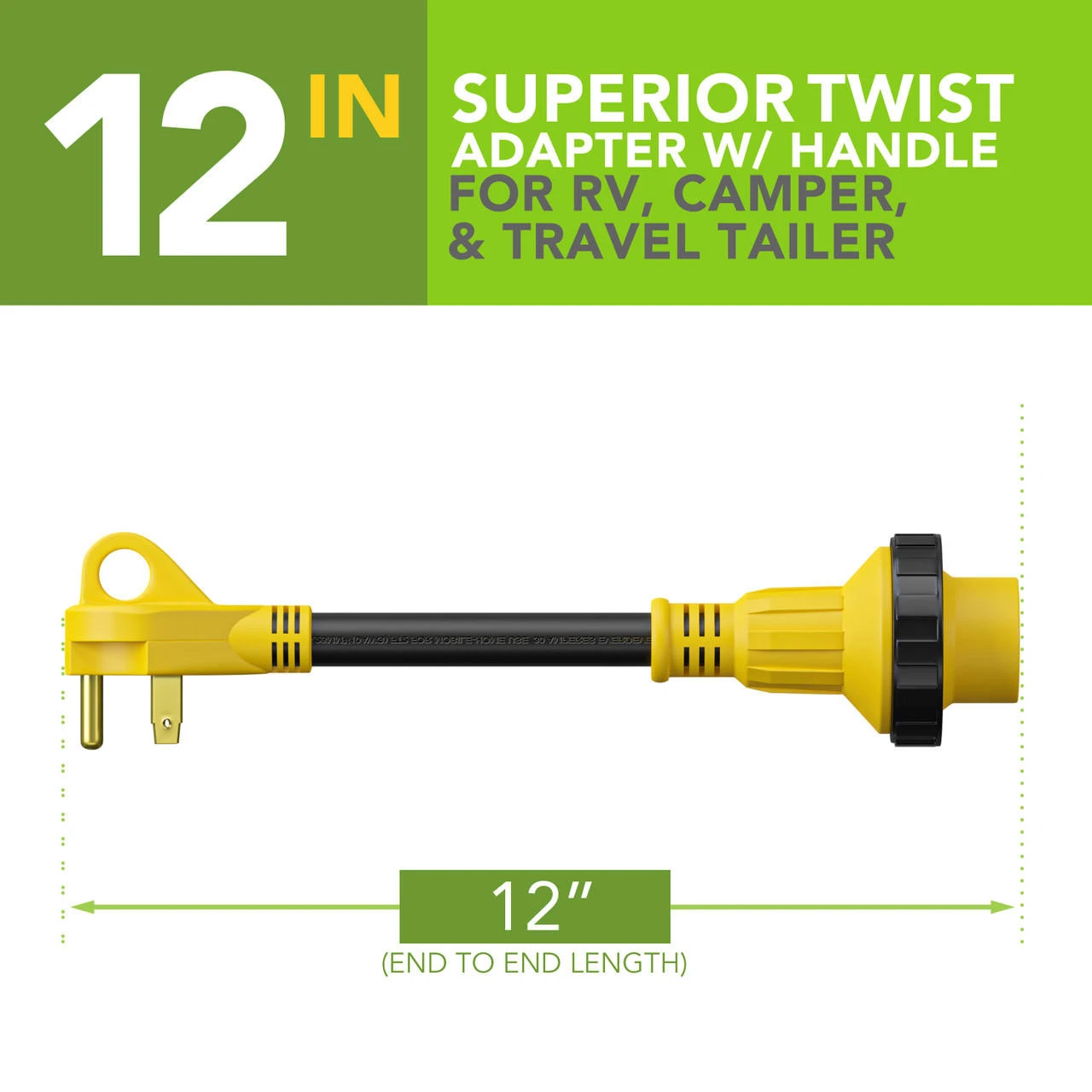 Power Cord Plug Adapter 30 Amp Male To 30 Amp Twist To Lock Female 12" RV Electrical Converter Cord Cable With LED Indicator Light 4 Power Cord Plug Adapter 30 Amp Male To 30 Amp Twist To Lock Female 12" RV Electrical Converter Cord Cable With LED Indicator Light - Image 2