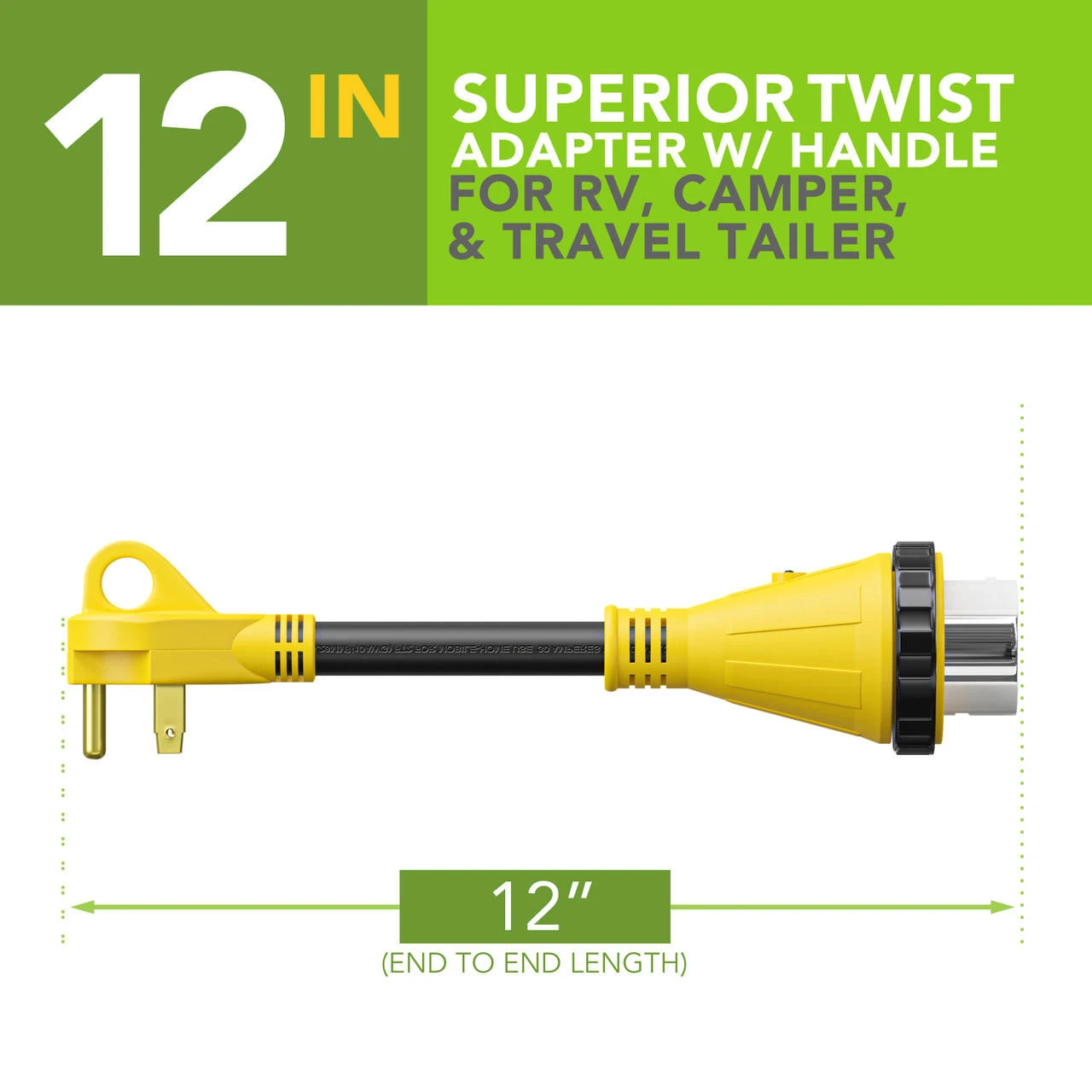 Power Cord Plug Adapter 30 Amp Male To 50 Amp Twist To Lock Female 12" RV Electrical Converter Cord Cable With LED Indicator Light 4 Power Cord Plug Adapter 30 Amp Male To 50 Amp Twist To Lock Female 12" RV Electrical Converter Cord Cable With LED Indicator Light - Image 2