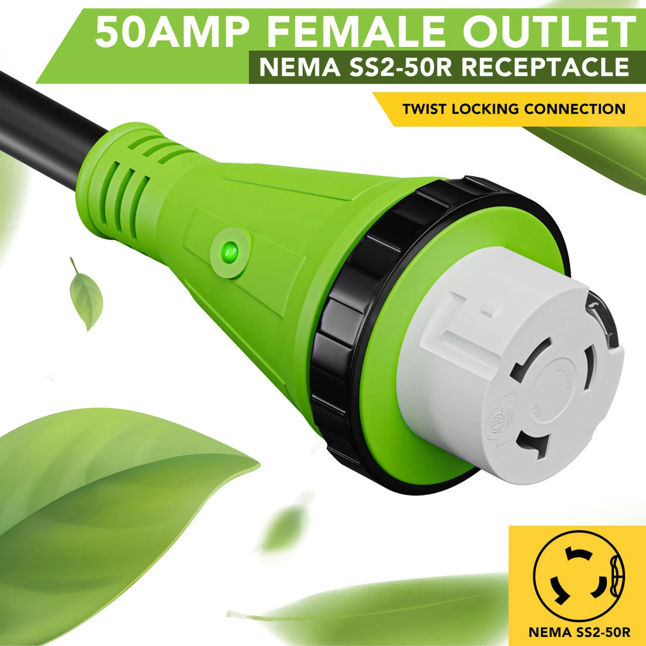 Power Cord Plug Adapter 50 Amp Male To 50 Amp Twist To Lock Female 12" RV Electrical Converter Cord Cable With LED Indicator Light 6 Power Cord Plug Adapter 50 Amp Male To 50 Amp Twist To Lock Female 12" RV Electrical Converter Cord Cable With LED Indicator Light - Image 4