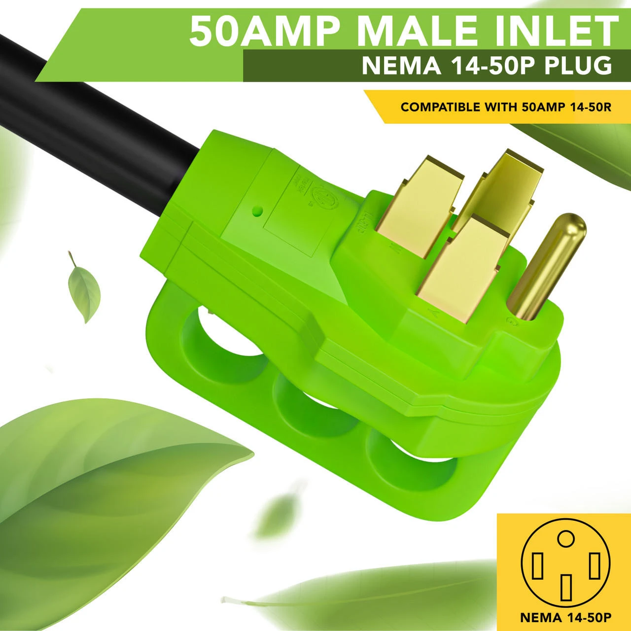 Power Cord Plug Adapter 50 Amp Male To 50 Amp Twist To Lock Female 12" RV Electrical Converter Cord Cable With LED Indicator Light 7 Power Cord Plug Adapter 50 Amp Male To 50 Amp Twist To Lock Female 12" RV Electrical Converter Cord Cable With LED Indicator Light - Image 5