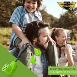 RV Y Adapter Cord 50 Amp Female Plug To (1) 30 Amp Male- (1) 15 Amp Male 24" With Handle -RV accessories leisure cords rv y adapter cord 50 amp female plug to 1 30 amp male 1 15 amp male 24 with handle 39589.1682570880