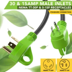 RV Y Adapter Cord 50 Amp Female Plug To (1) 30 Amp Male- (1) 15 Amp Male 24" With Handle -RV accessories leisure cords rv y adapter cord 50 amp female plug to 1 30 amp male 1 15 amp male 24 with handle 69324.1682570878