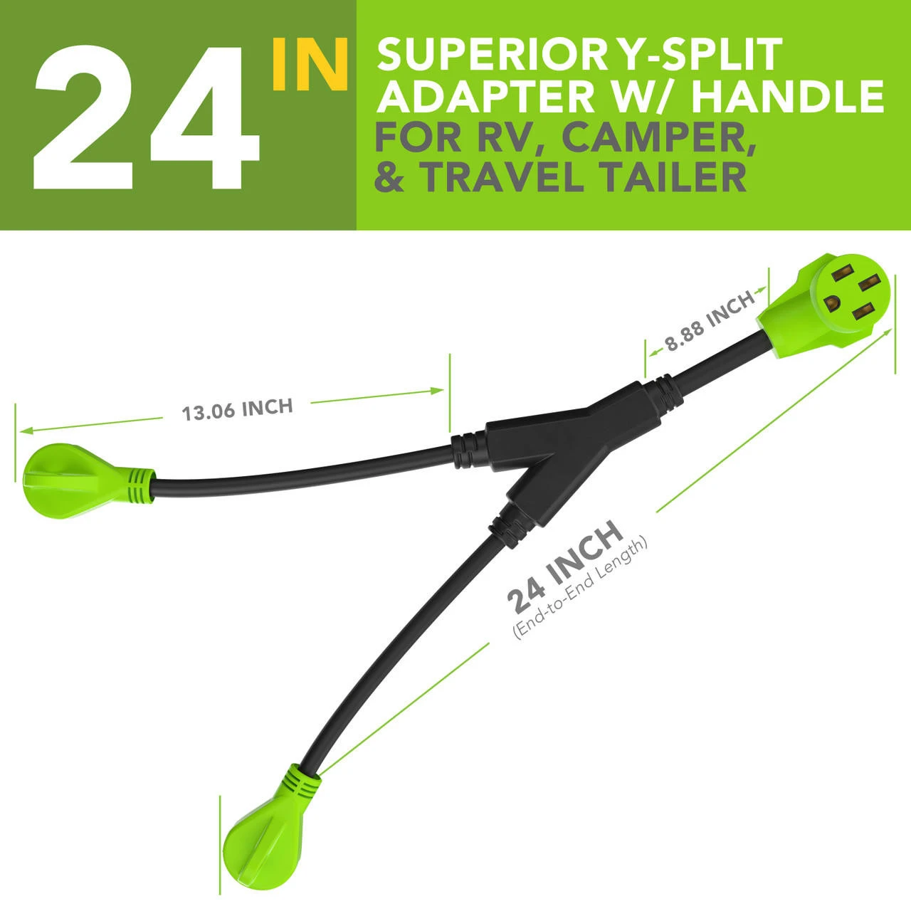 RV Y Adapter Cord 50 Amp Female Plug To Two 30 Amp Male 24" With Handle 4 RV Y Adapter Cord 50 Amp Female Plug To Two 30 Amp Male 24" With Handle - Image 2