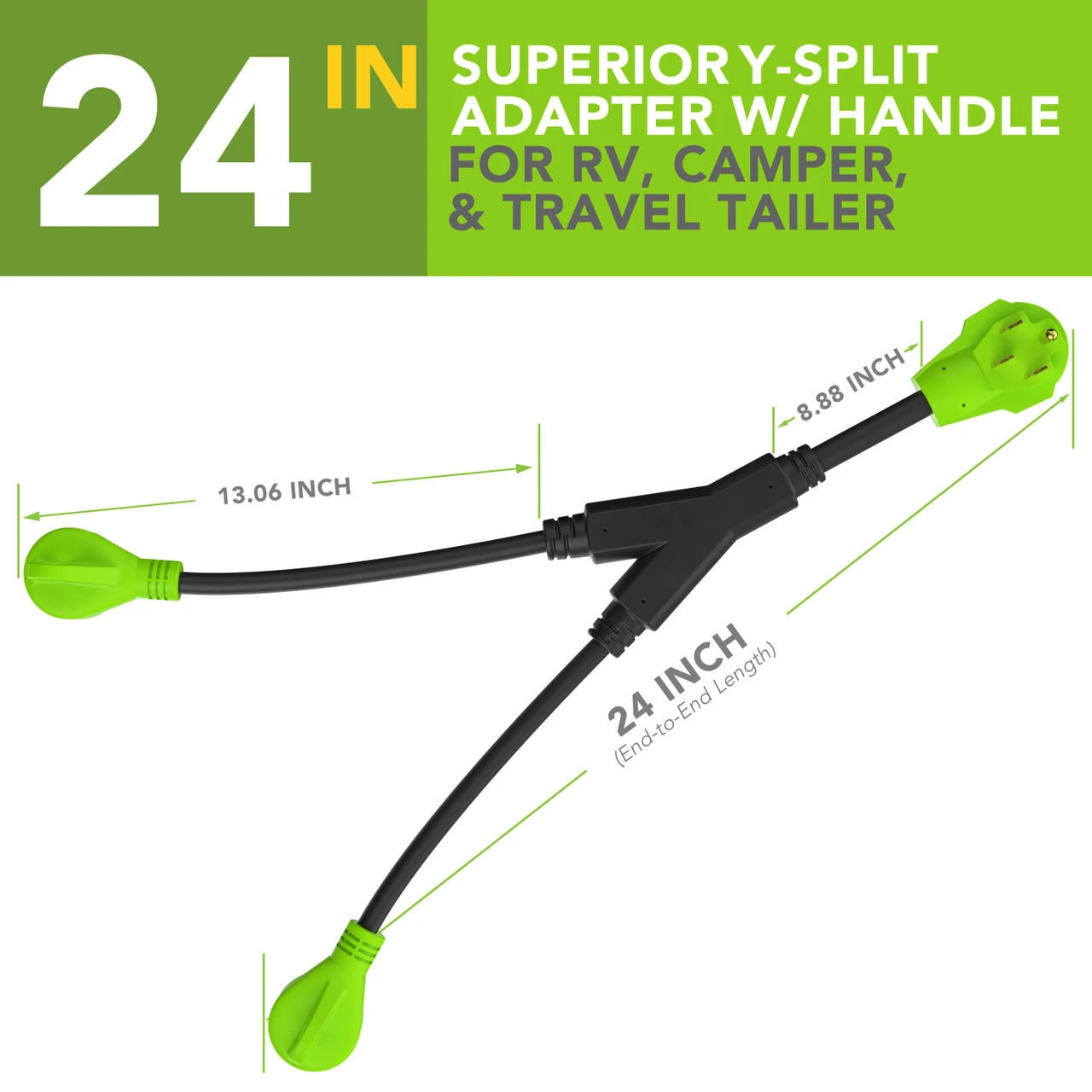 RV Y Adapter Cord 50 Amp Male Plug To Two 30 Amp Female 24" With Handle 4 RV Y Adapter Cord 50 Amp Male Plug To Two 30 Amp Female 24" With Handle - Image 2