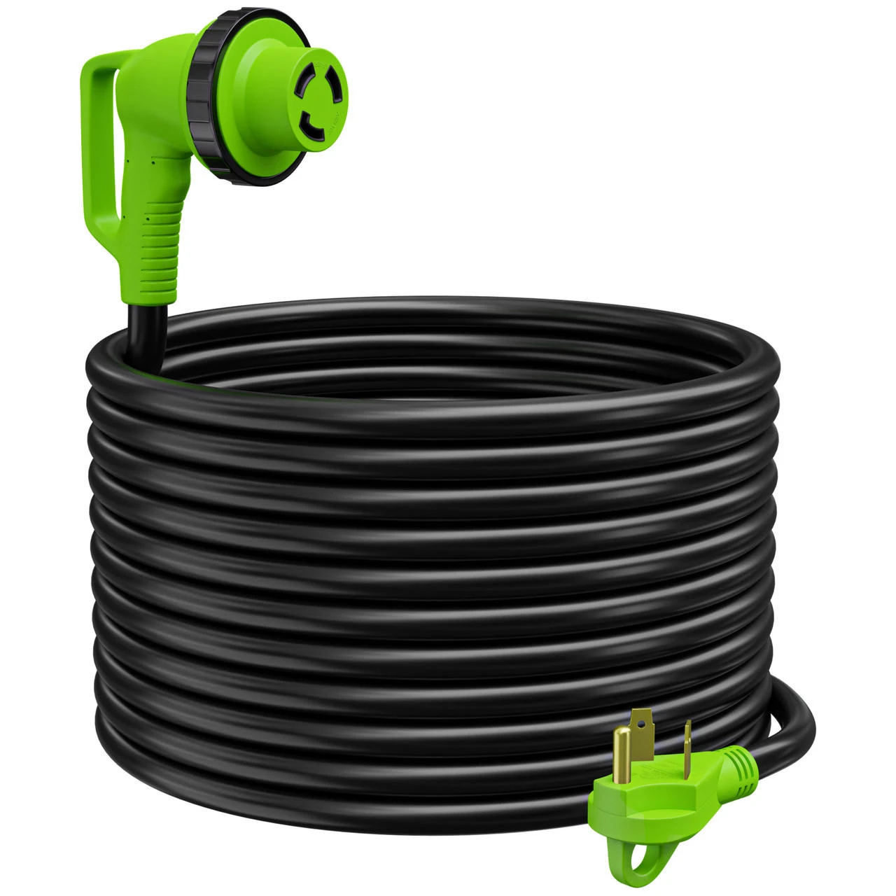 Twist Lock RV 30 Amp Power Cord With LED Power Indictor - 30 Amp Male To 30 Amp 90 Degree Female Locking Plug 50 Foot 3 Twist Lock RV 30 Amp Power Cord With LED Power Indictor - 30 Amp Male To 30 Amp 90 Degree Female Locking Plug 50 Foot