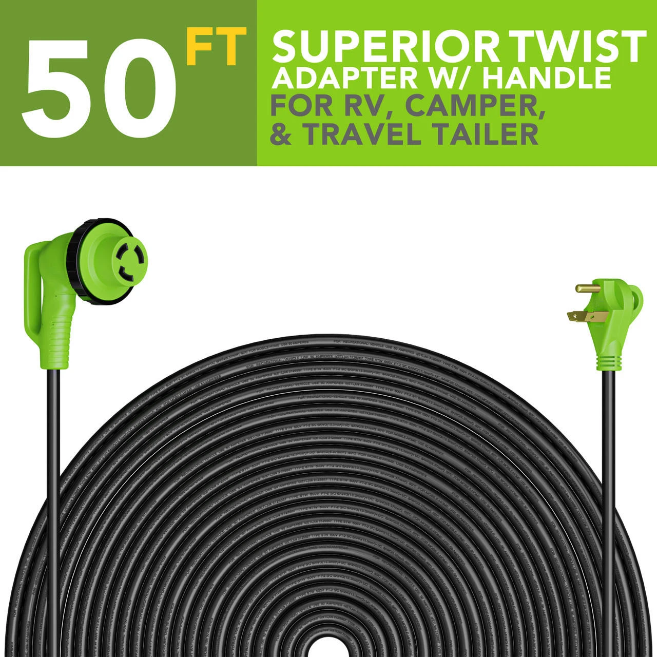 Twist Lock RV 30 Amp Power Cord With LED Power Indictor - 30 Amp Male To 30 Amp 90 Degree Female Locking Plug 50 Foot 4 Twist Lock RV 30 Amp Power Cord With LED Power Indictor - 30 Amp Male To 30 Amp 90 Degree Female Locking Plug 50 Foot - Image 2