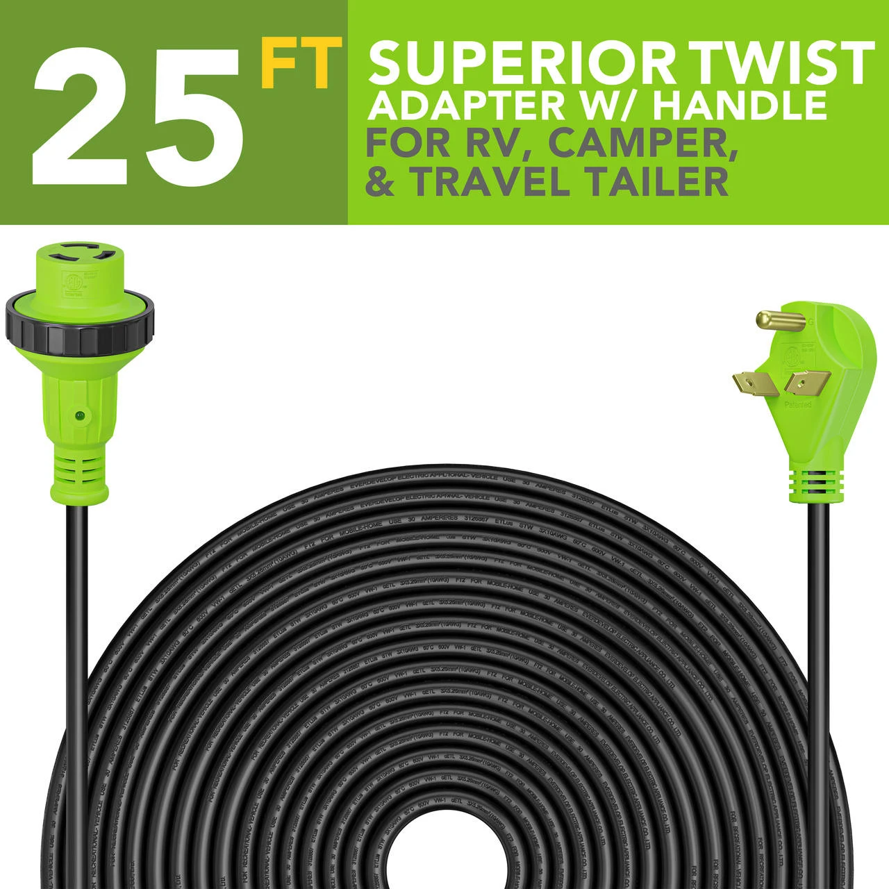 Twist Lock RV 30 Amp Power Cord With LED Power Indictor - 30 Amp Male To 30 Amp Female Locking Plug 25 Foot 4 Twist Lock RV 30 Amp Power Cord With LED Power Indictor - 30 Amp Male To 30 Amp Female Locking Plug 25 Foot - Image 2