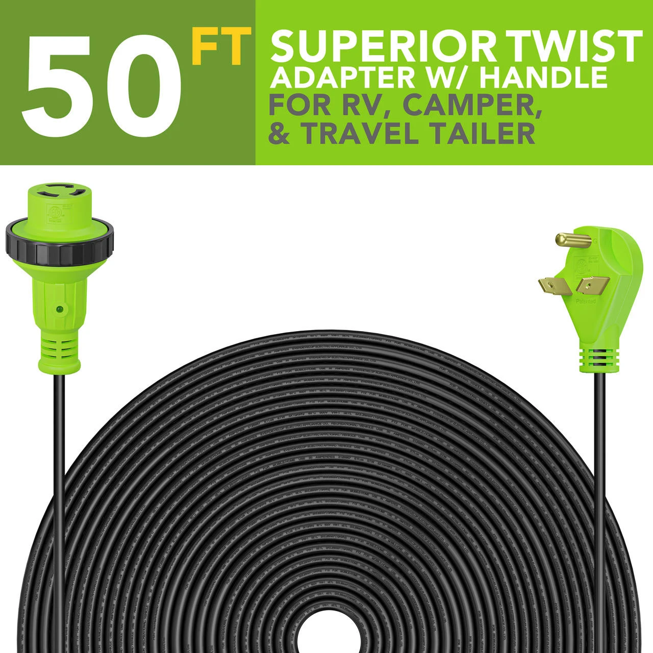 Twist Lock RV 30 Amp Power Cord With LED Power Indictor - 30 Amp Male To 30 Amp Female Locking Plug 50 Foot 4 Twist Lock RV 30 Amp Power Cord With LED Power Indictor - 30 Amp Male To 30 Amp Female Locking Plug 50 Foot - Image 2