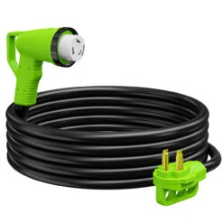 Twist Lock RV 50 Amp Power Cord With LED Power Indictor - 50 Amp Male To 50 Amp 90 Degree Female Locking Plug 15 Foot