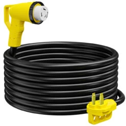 Twist Lock RV 50 Amp Power Cord With LED Power Indictor - 50 Amp Male To 50 Amp 90 Degree Female Locking Plug 36 Foot