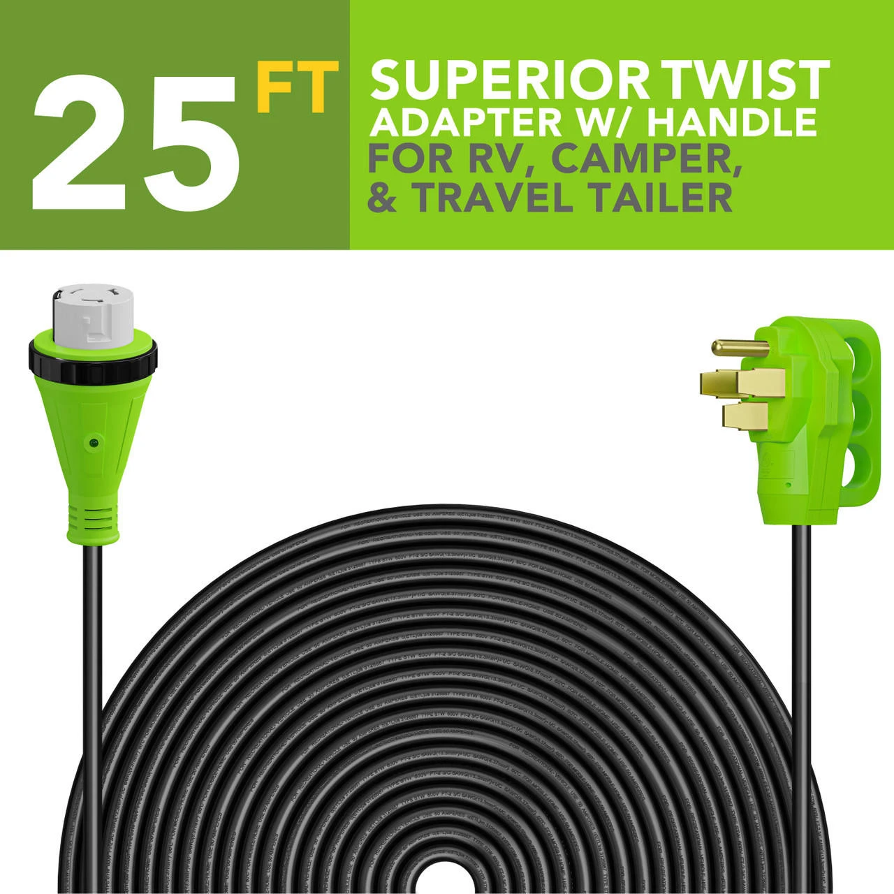 Twist Lock RV 50 Amp Power Cord With LED Power Indictor - 50 Amp Male To 50 Amp Female Locking Plug 25 Foot 4 Twist Lock RV 50 Amp Power Cord With LED Power Indictor - 50 Amp Male To 50 Amp Female Locking Plug 25 Foot - Image 2