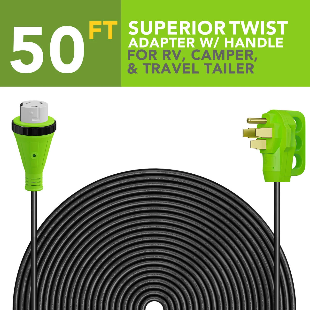 Twist Lock RV 50 Amp Power Cord With LED Power Indictor - 50 Amp Male To 50 Amp Female Locking Plug 50 Foot 4 Twist Lock RV 50 Amp Power Cord With LED Power Indictor - 50 Amp Male To 50 Amp Female Locking Plug 50 Foot - Image 2