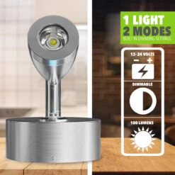 Leisure LED 4" 12V RV Interior Reading Light With Touch Activated Dimming Settings/Multi-Color Modes, Brushed Nickel Finish -RV accessories leisure led 12v rv interior reading light with touch activated dimming settingsmulti color modes 01492.1664407317